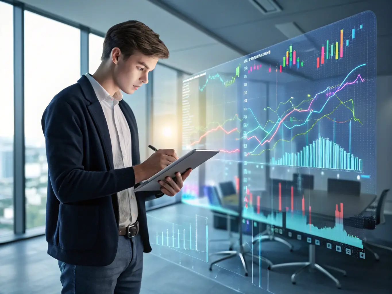 An image of consultants analyzing data and charts in a modern office setting, representing data-driven decision-making.
